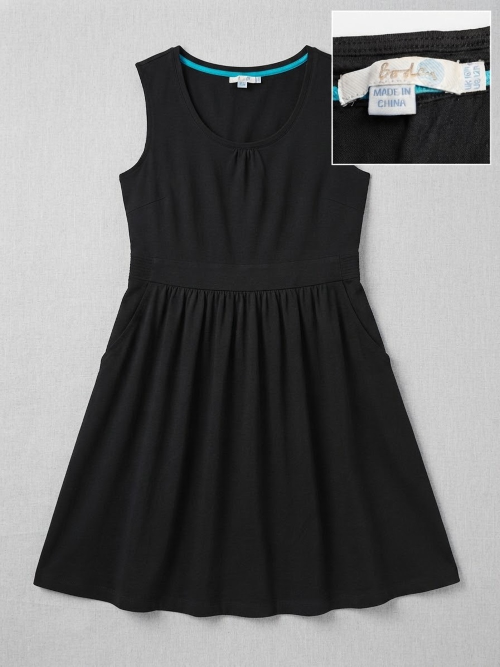 Boden Black Sleeveless Knit Dress with Teal Trim